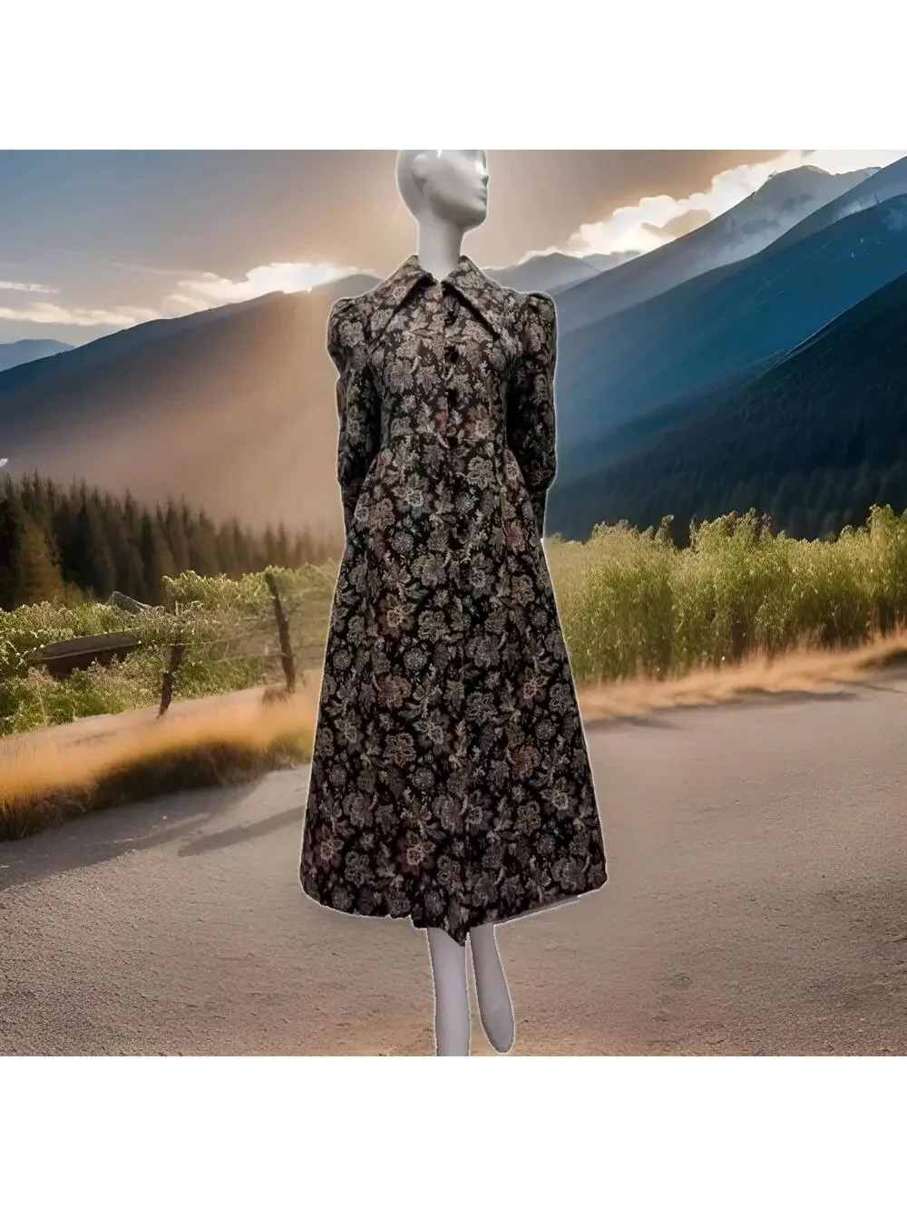 Vintage Tapestry Boho Coat Wide Collar Victorian Chic Lavender Burgundy S/ Med - Picture 3 of 16